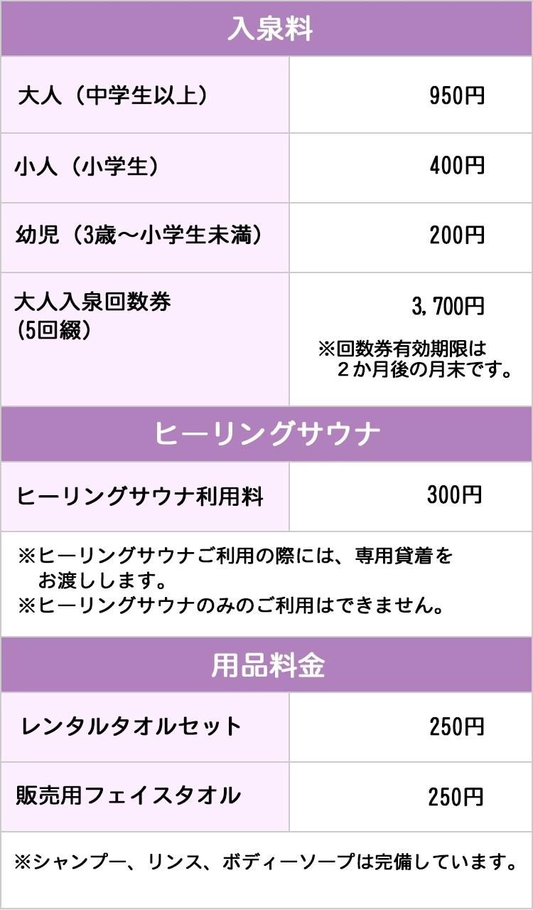 めぐみの湯料金