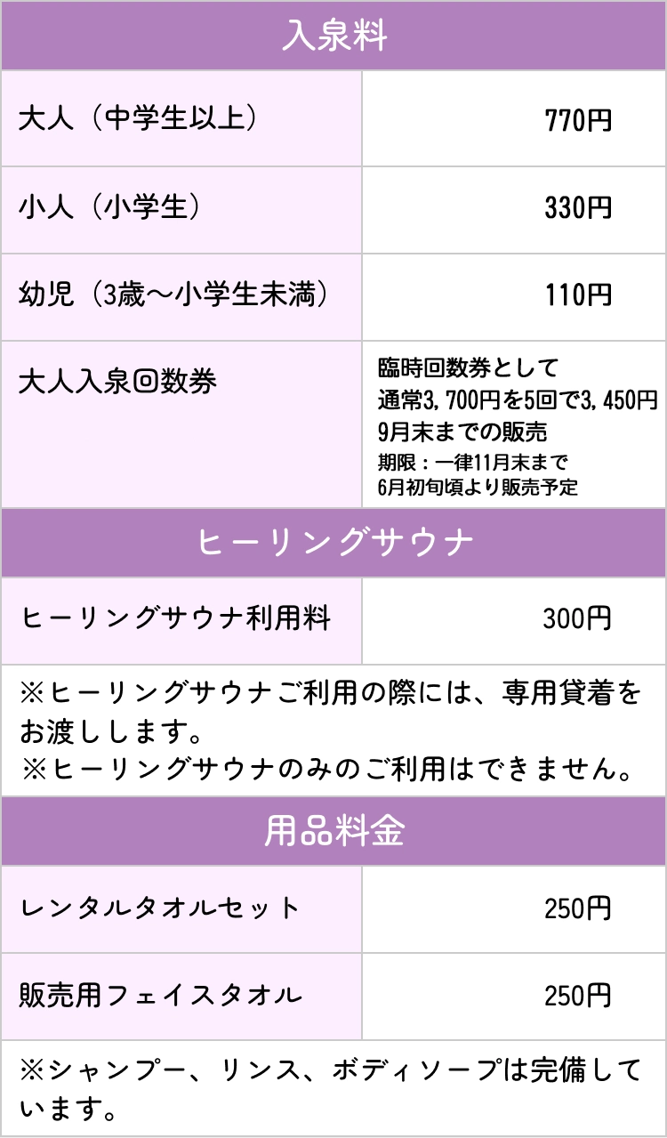 めぐみの湯料金